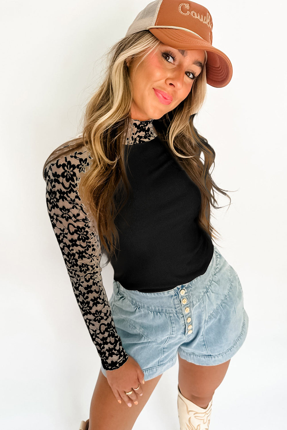 Beige Floral Lace Slim Top