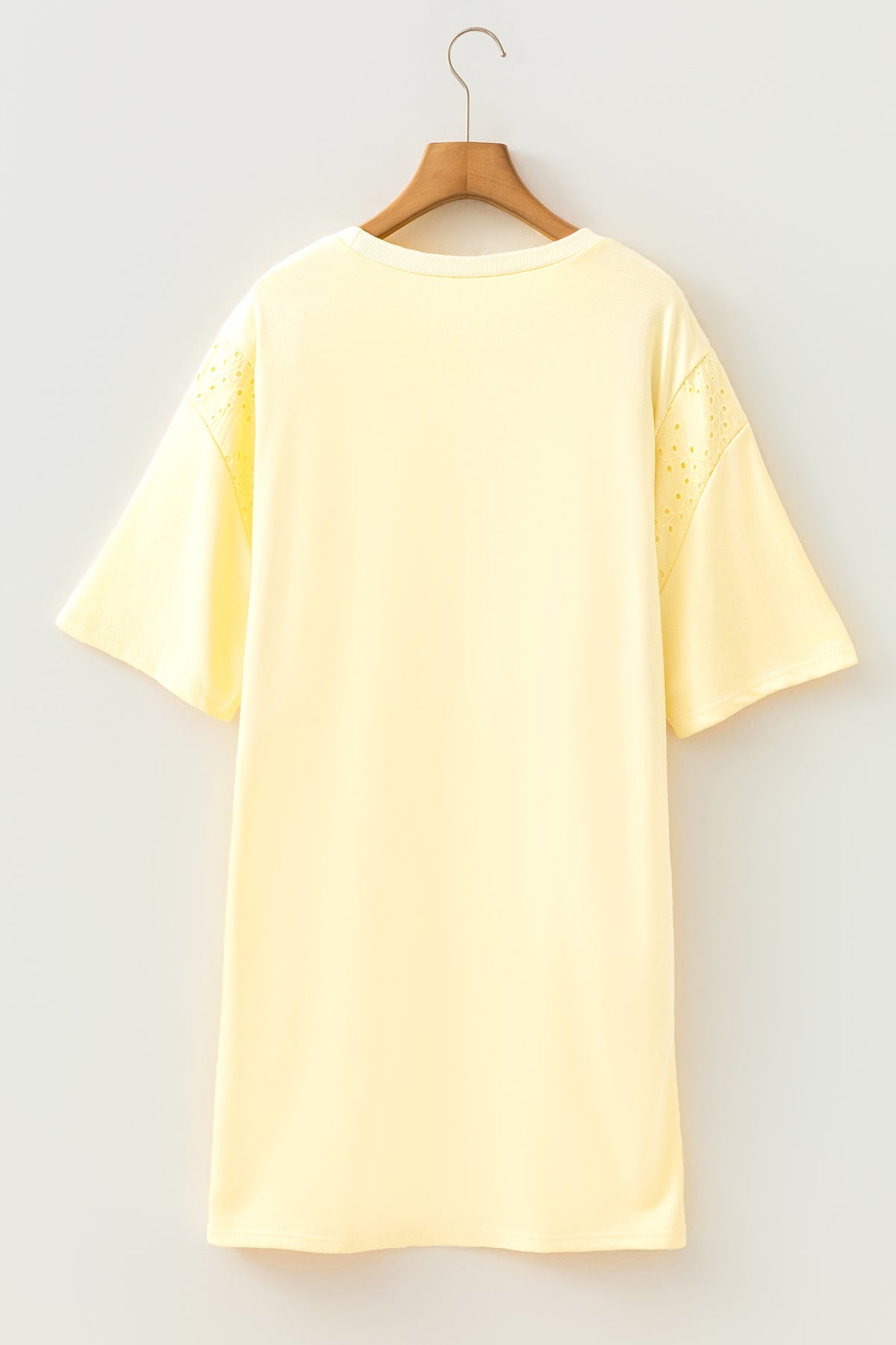 Yellow Cream Eyelet Embroidered Loose T Shirt Dress