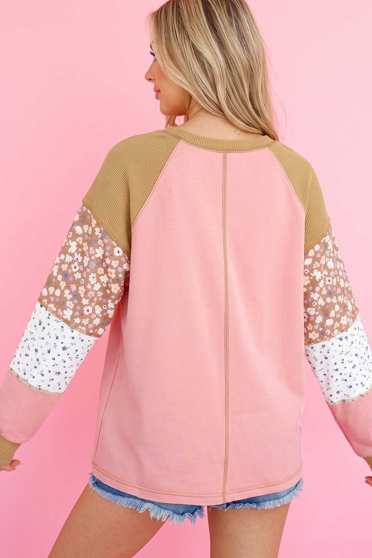 Apricot Pink Floral Patchwork Top