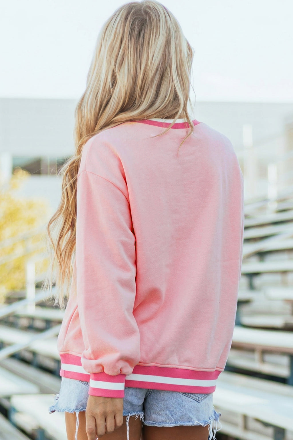 Pink Embroidered Tennis Pullover Sweatshirt