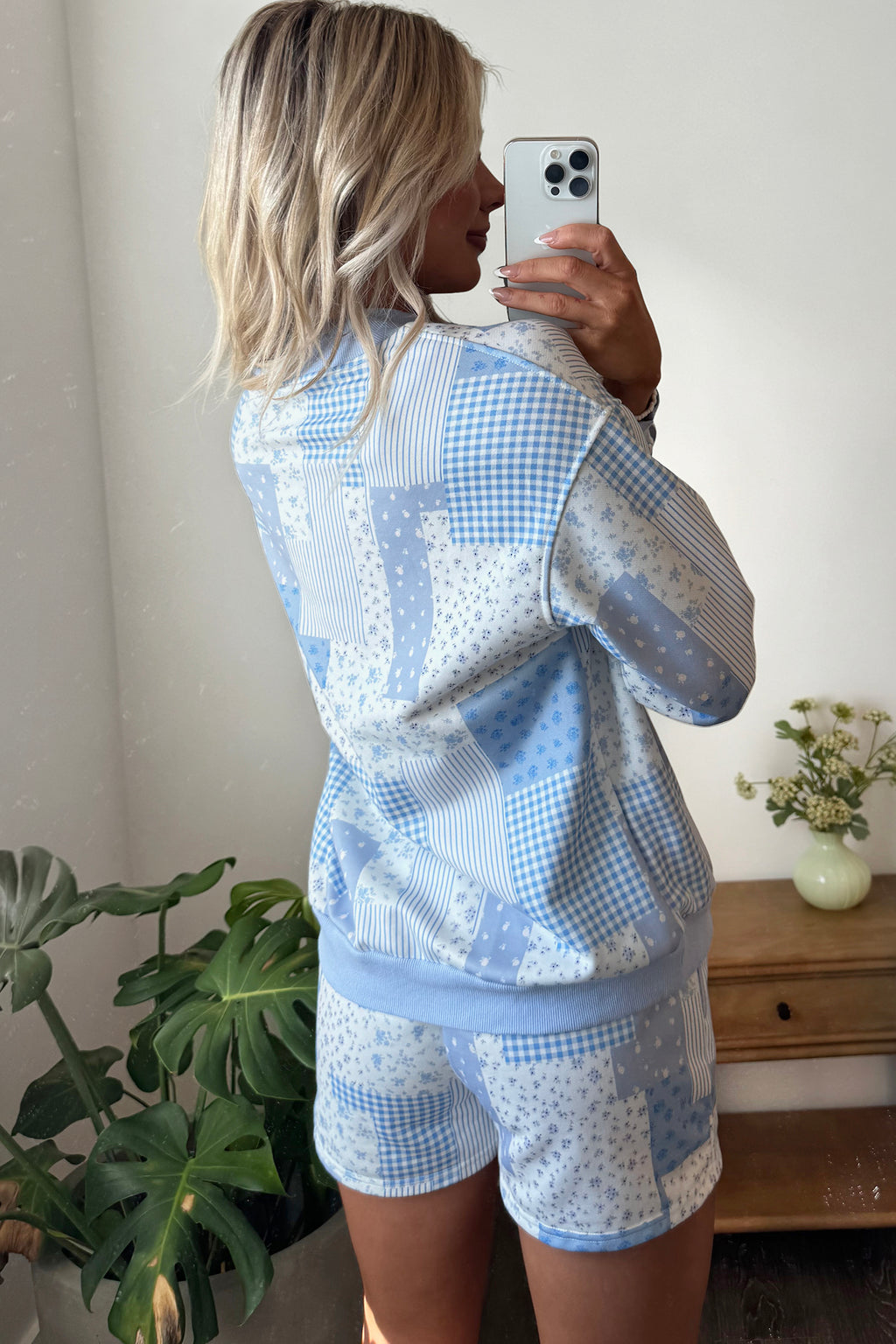 Sky Blue Floral Print Shorts Set