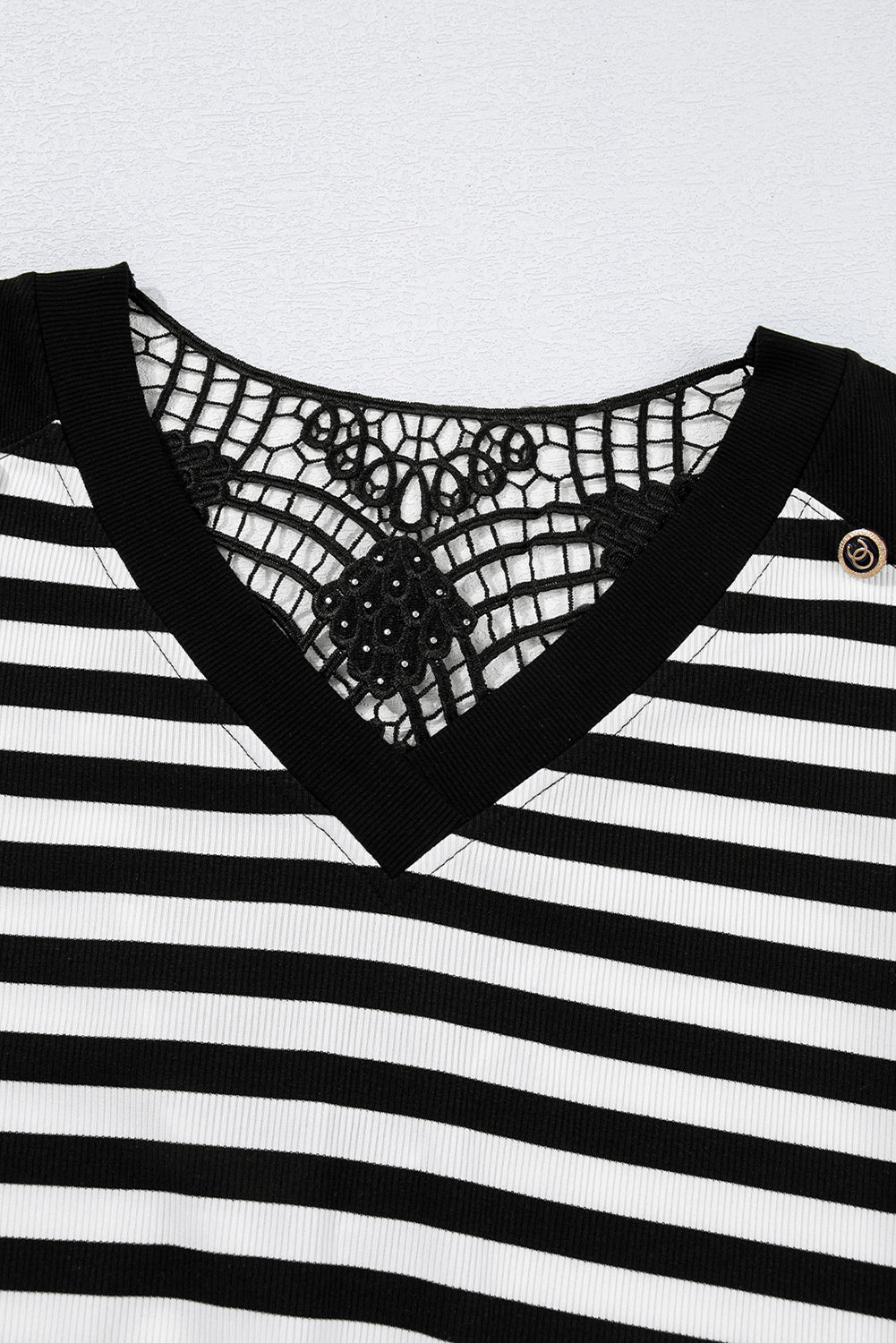 Black Stripe Crochet Hollow-out Top