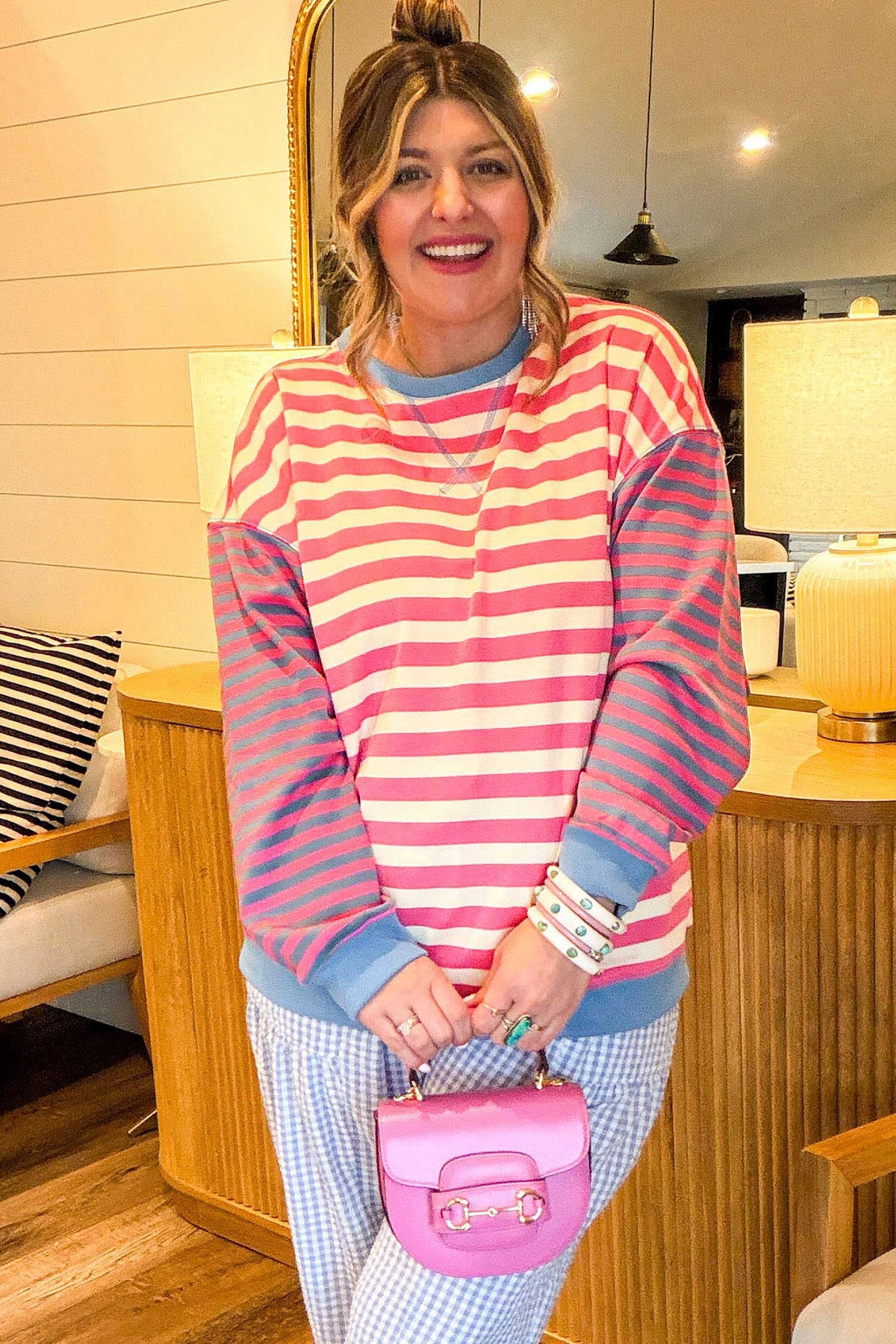 Pink Stripe Plus Size Sweatshirt