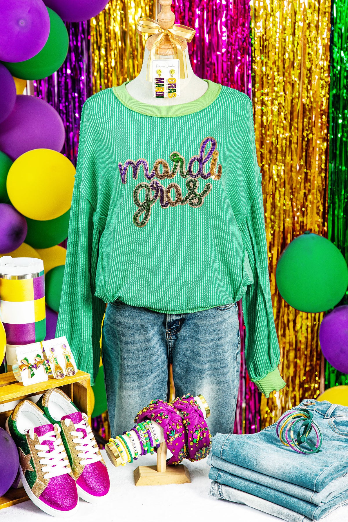 Bright Green Mardi Gras Sequin Graphic