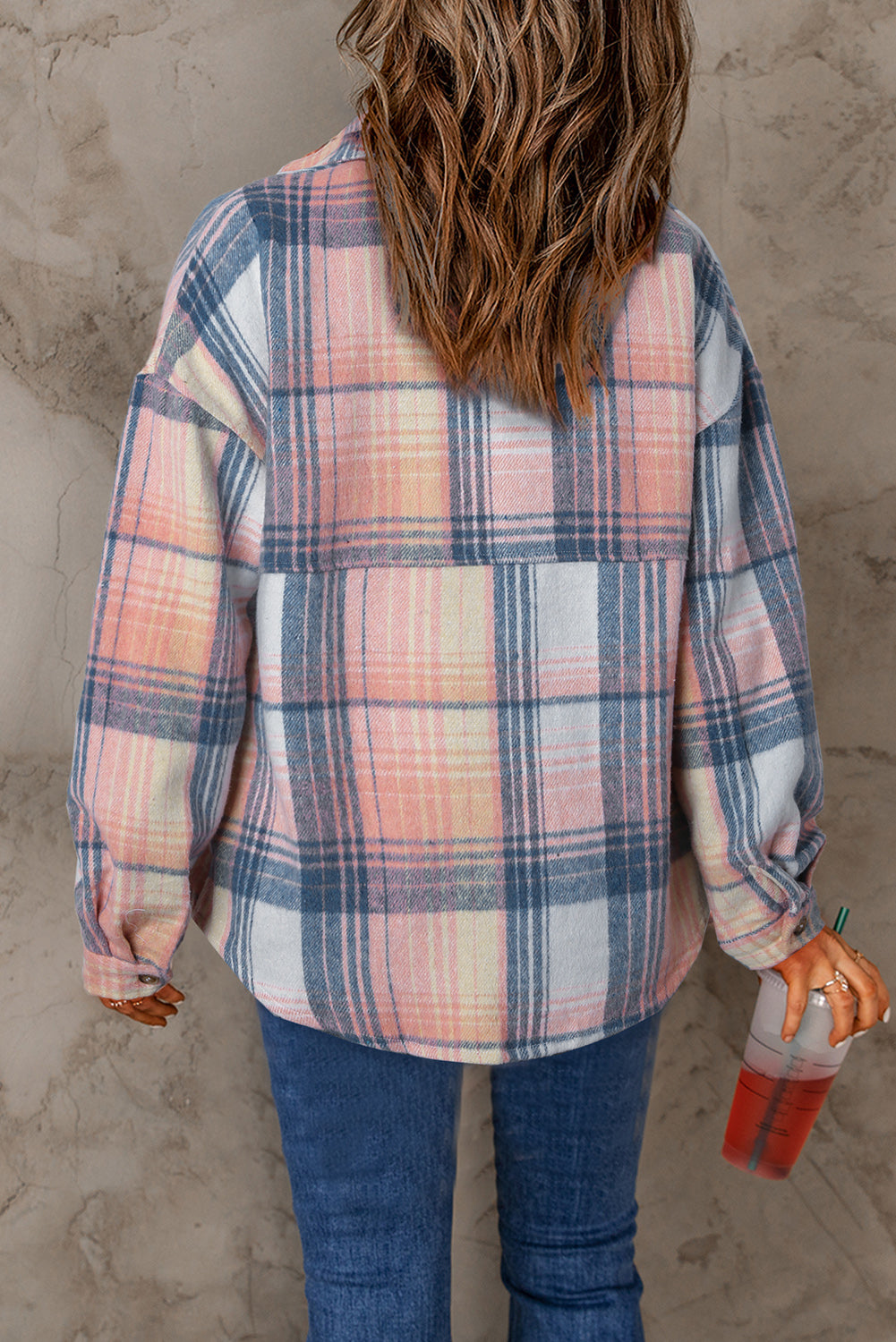 Pink Plaid Flap Pockets Shacket