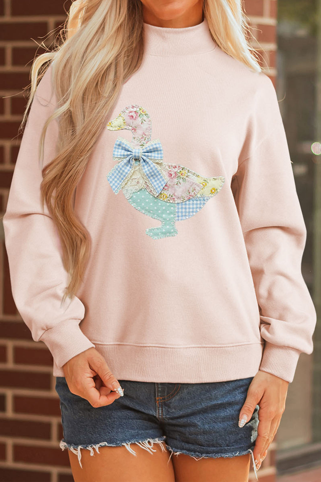 Apricot Pink Bow Knot Sweatshirt