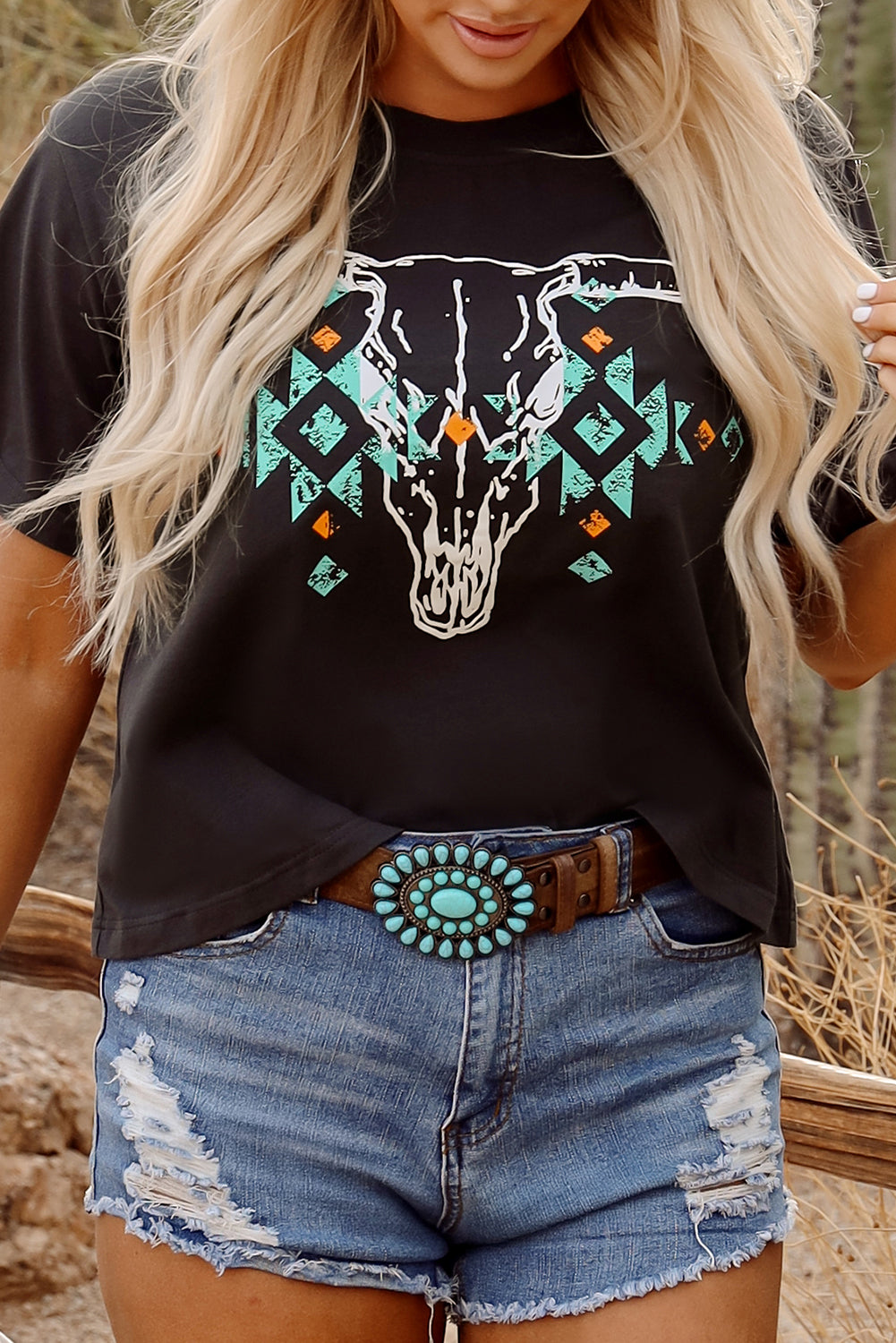 Carbon Grey Western Bull Skull Tee