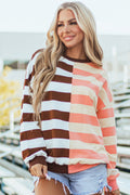 Brown Stripe Pullover Sweatshirt