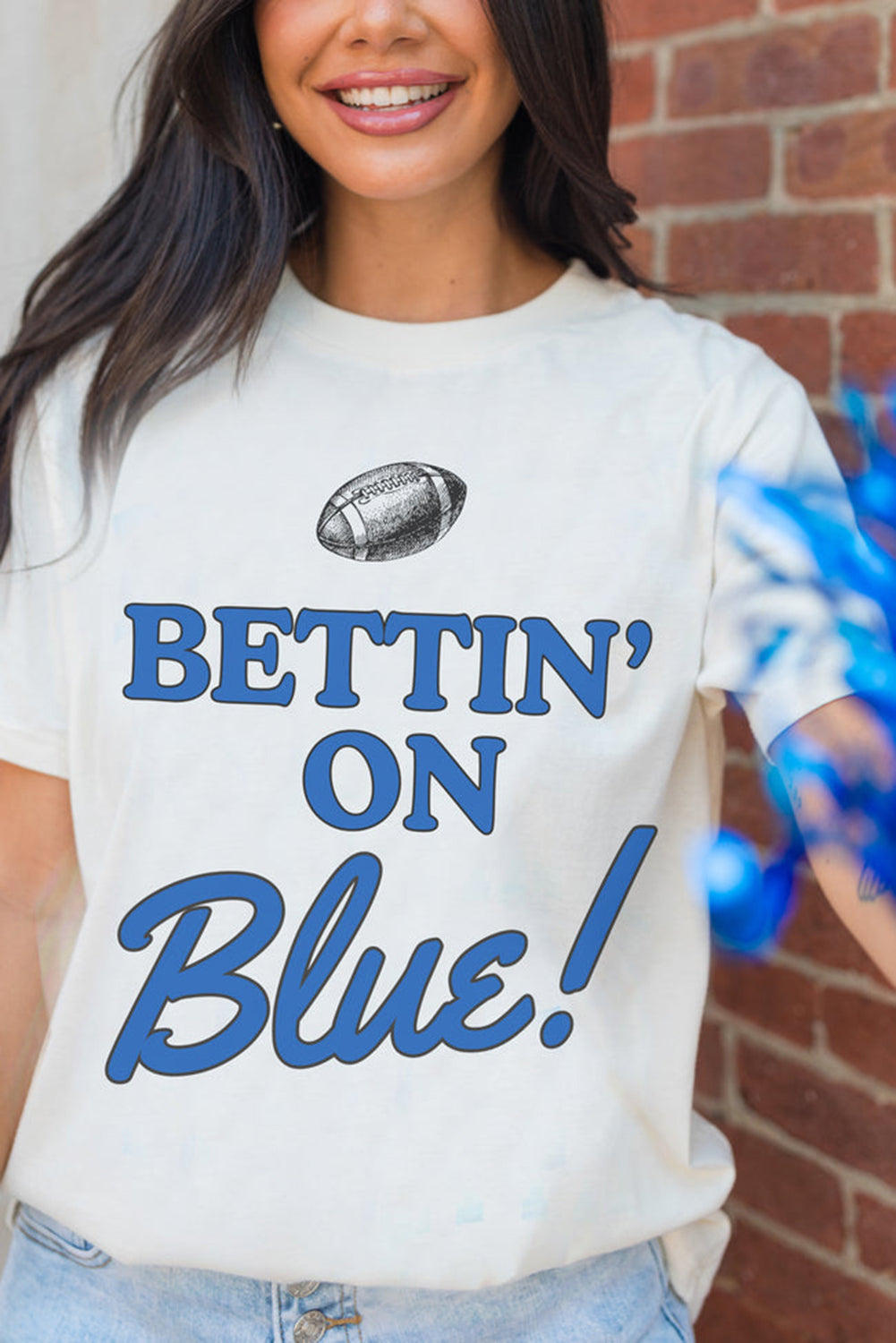 White Bettin’ on Blue Football Tee