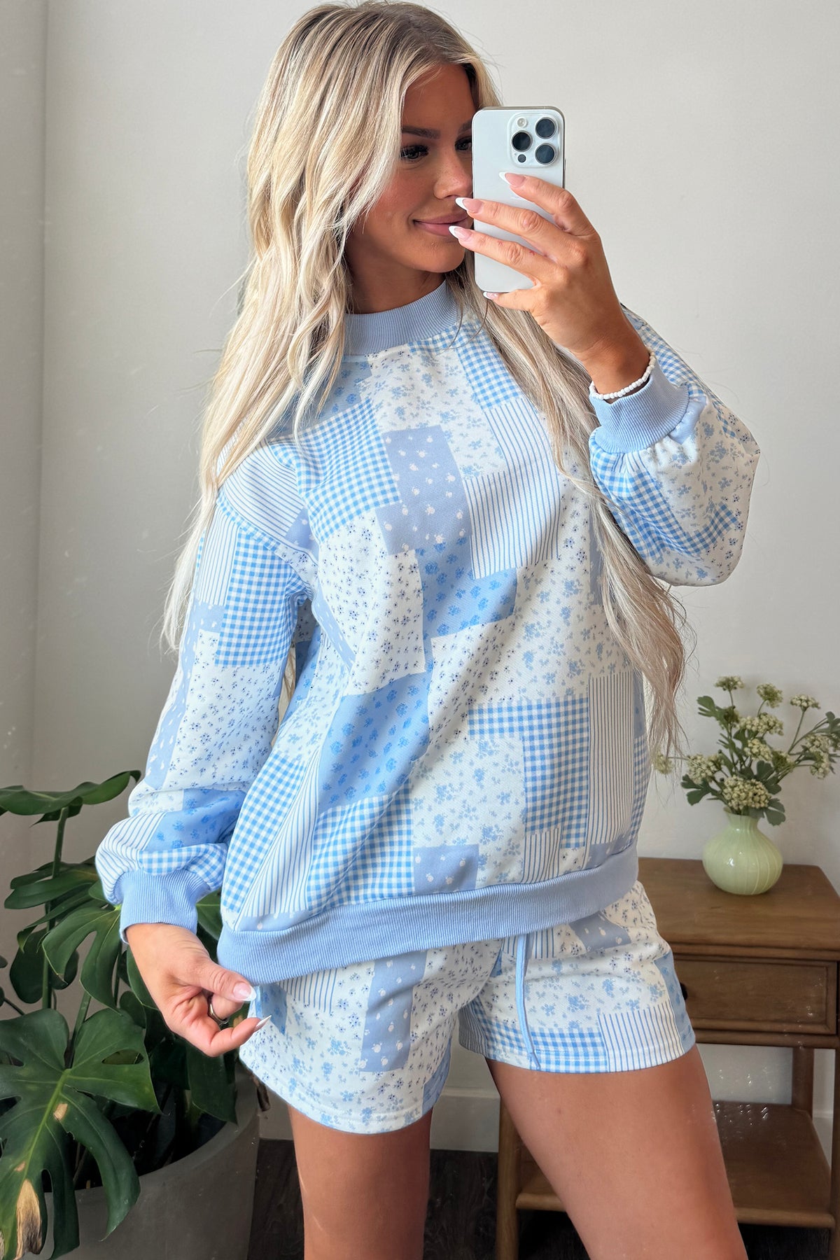 Sky Blue Floral Print Shorts Set
