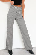 Black Stripe Patch Pocket High Waist Shift Denim Jeans
