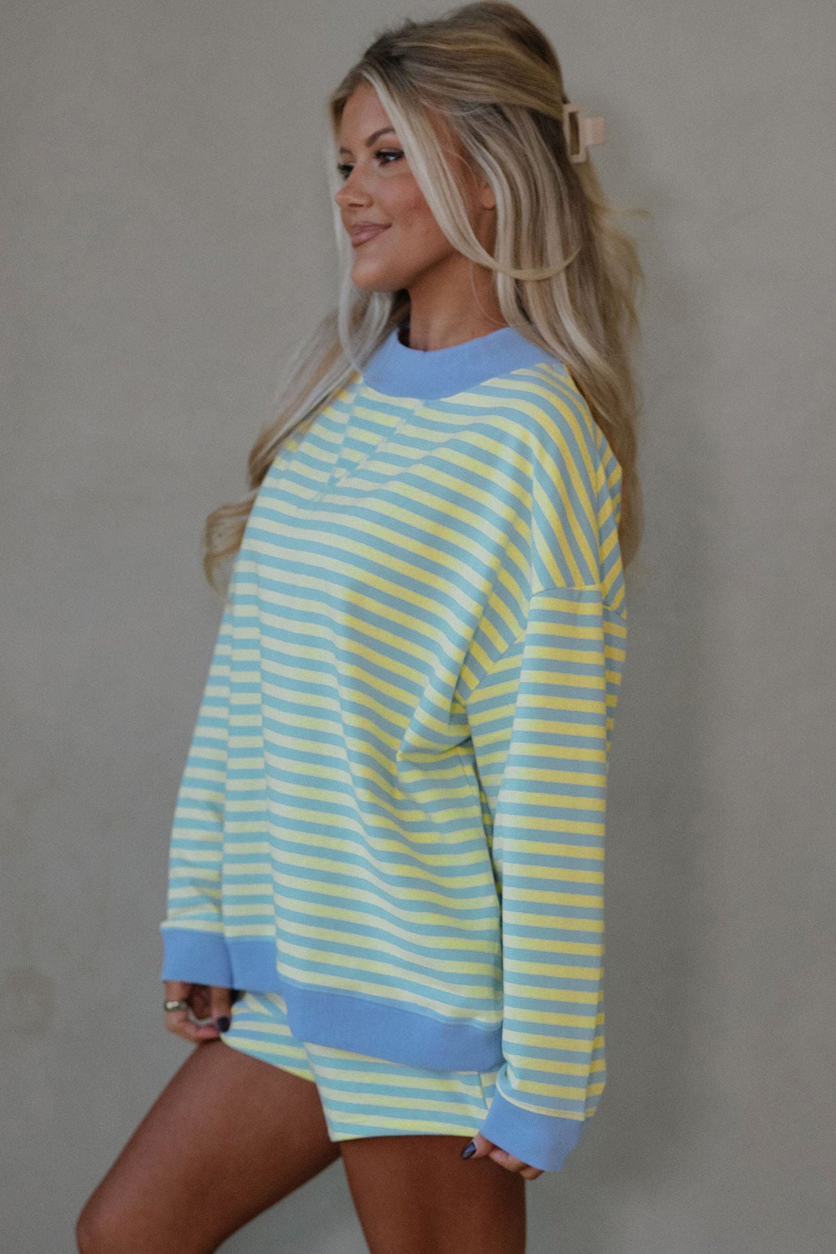 Pink Stripe Color Block Shorts 2pcs Set