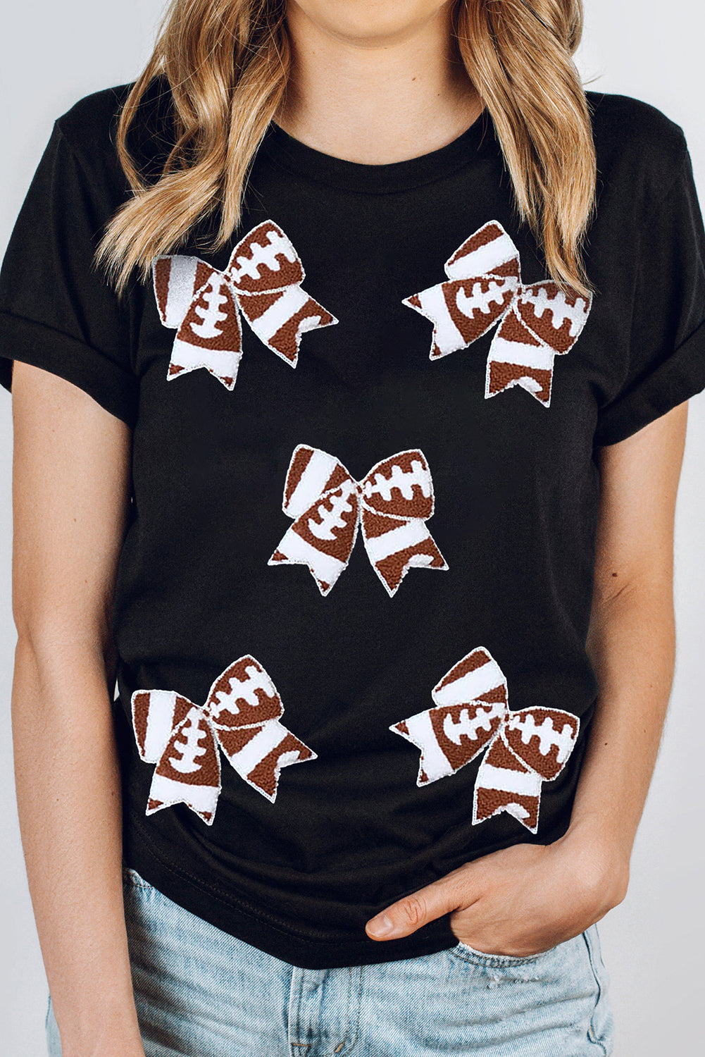 Black Football Bow Game Day Tee