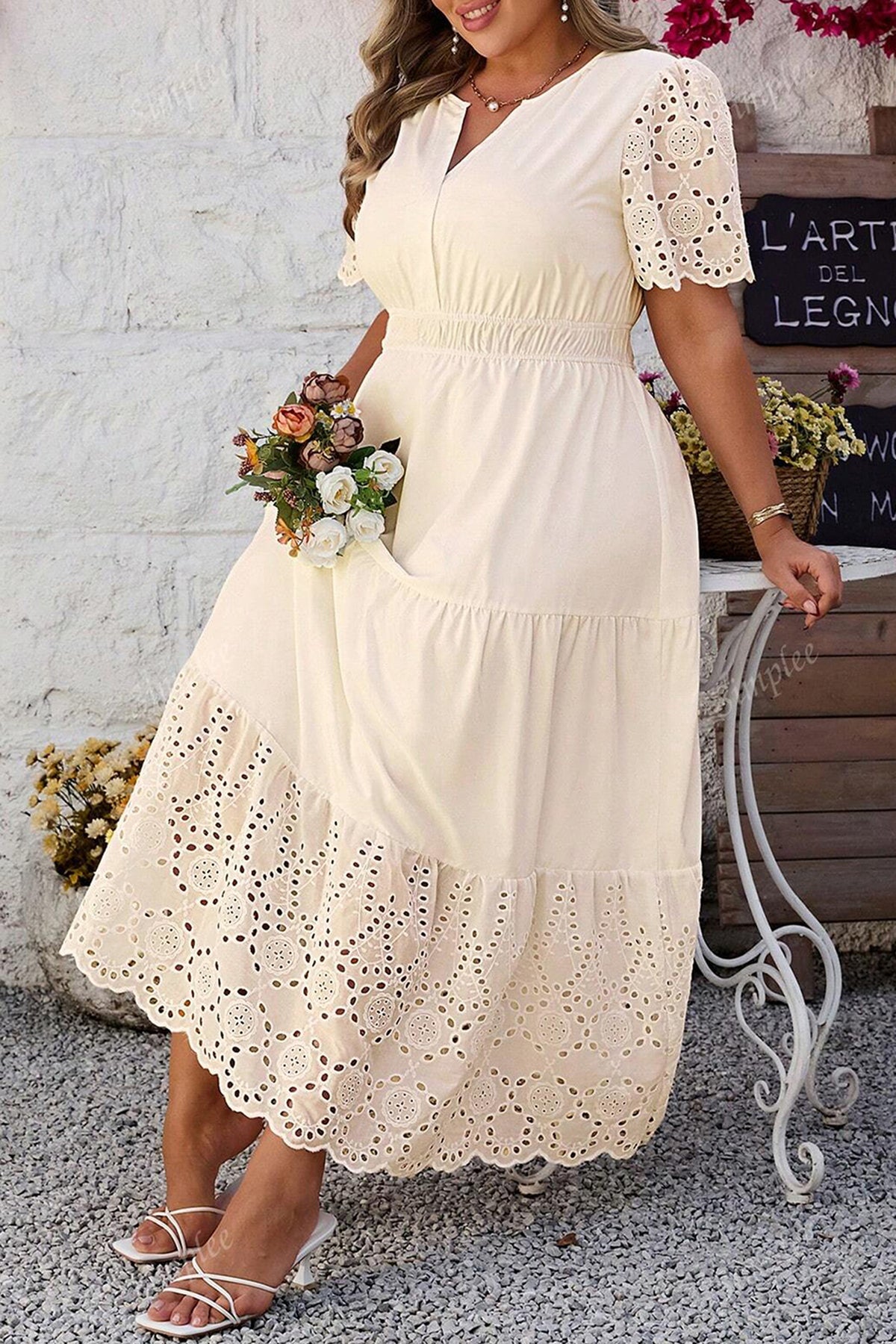 Apricot Plus Size Short Sleeve Maxi Dress