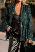 Evergreen Glitter Sequin Open Front Long Sleeve