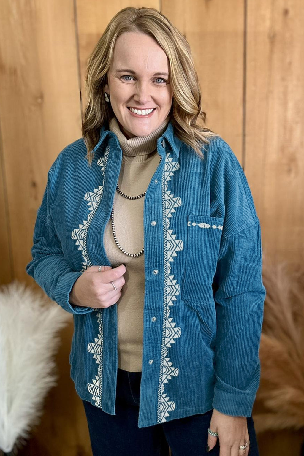 Blue Embroidered Plus Size Shirt