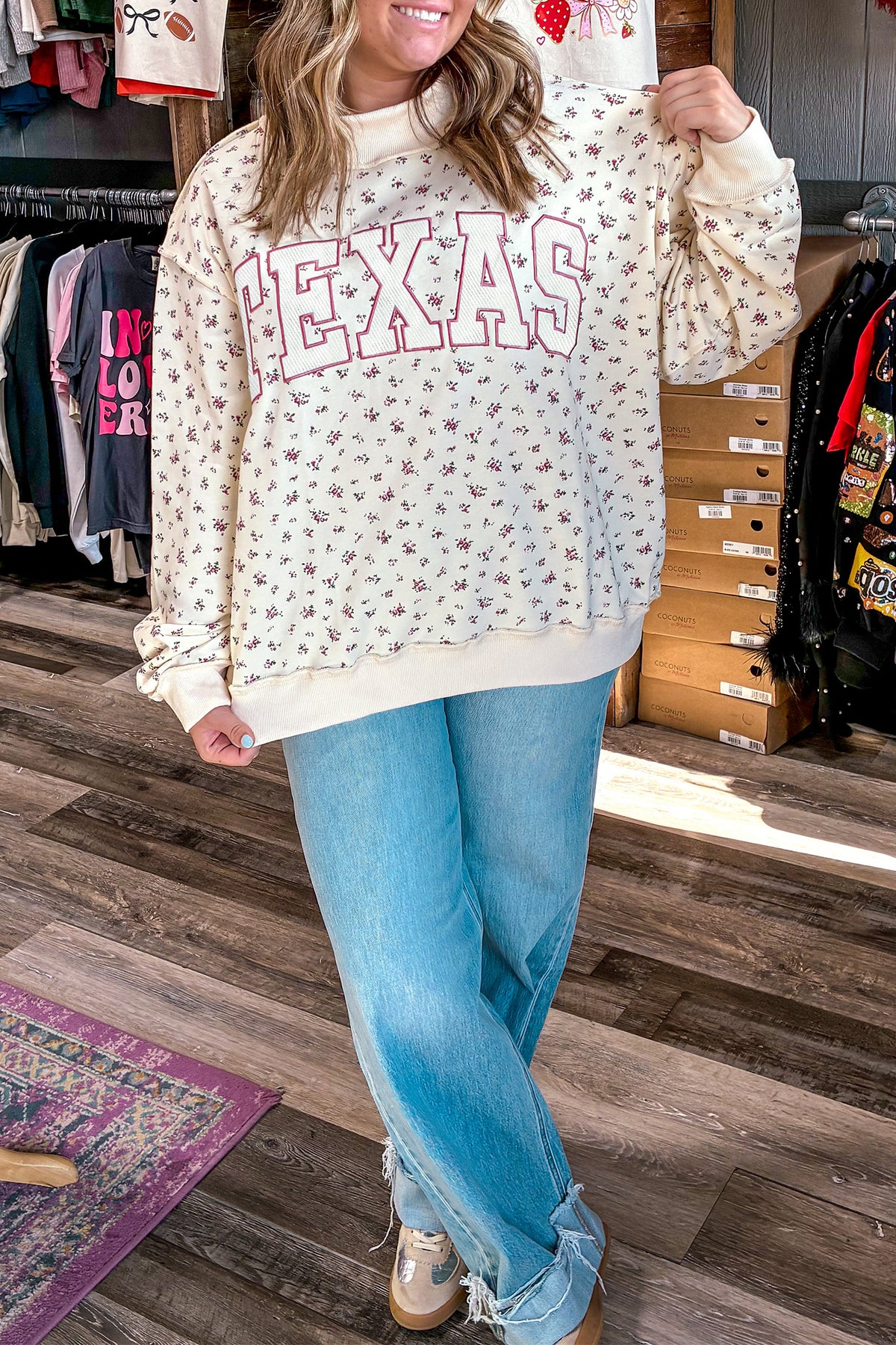 Apricot Floral Print Plus Size Sweatshirt