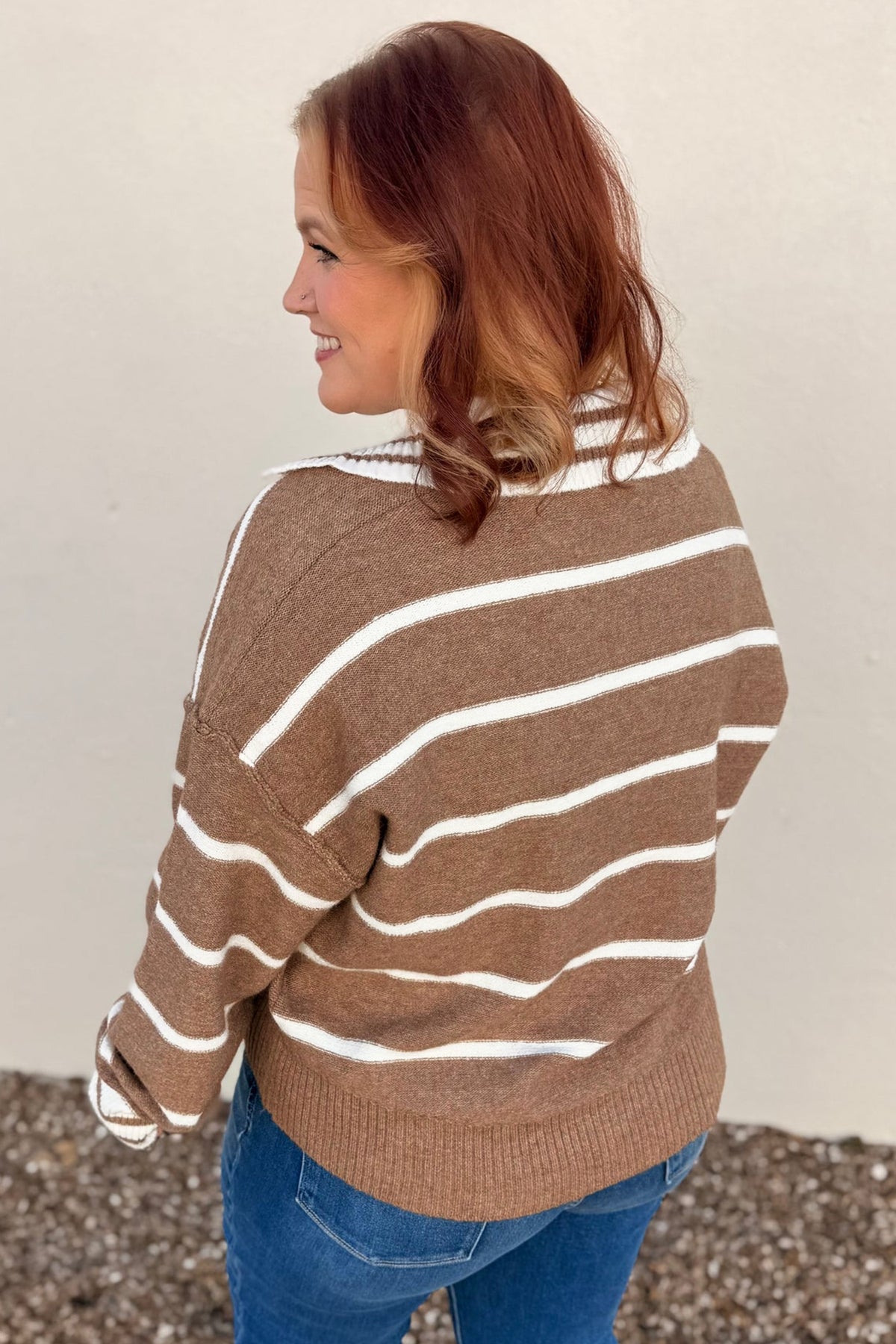 Brown Stripe Plus Size Sweater