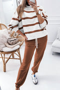 Brown Stripe Striped Jogger Pants Set