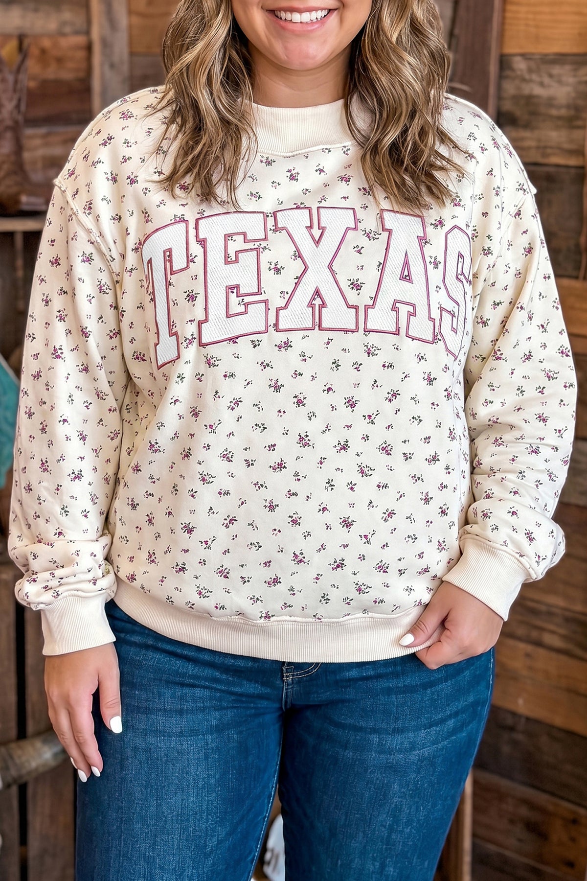 Apricot Floral Print Plus Size Sweatshirt