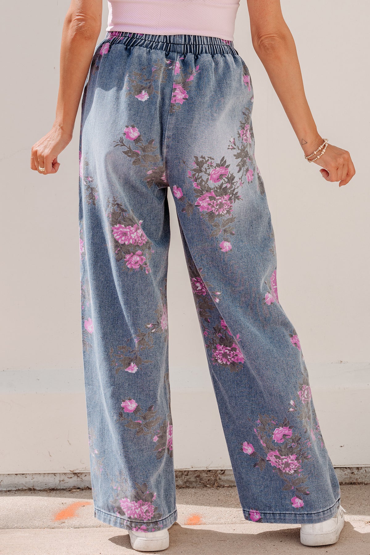 Beau Blue Floral Print Casual Jeans