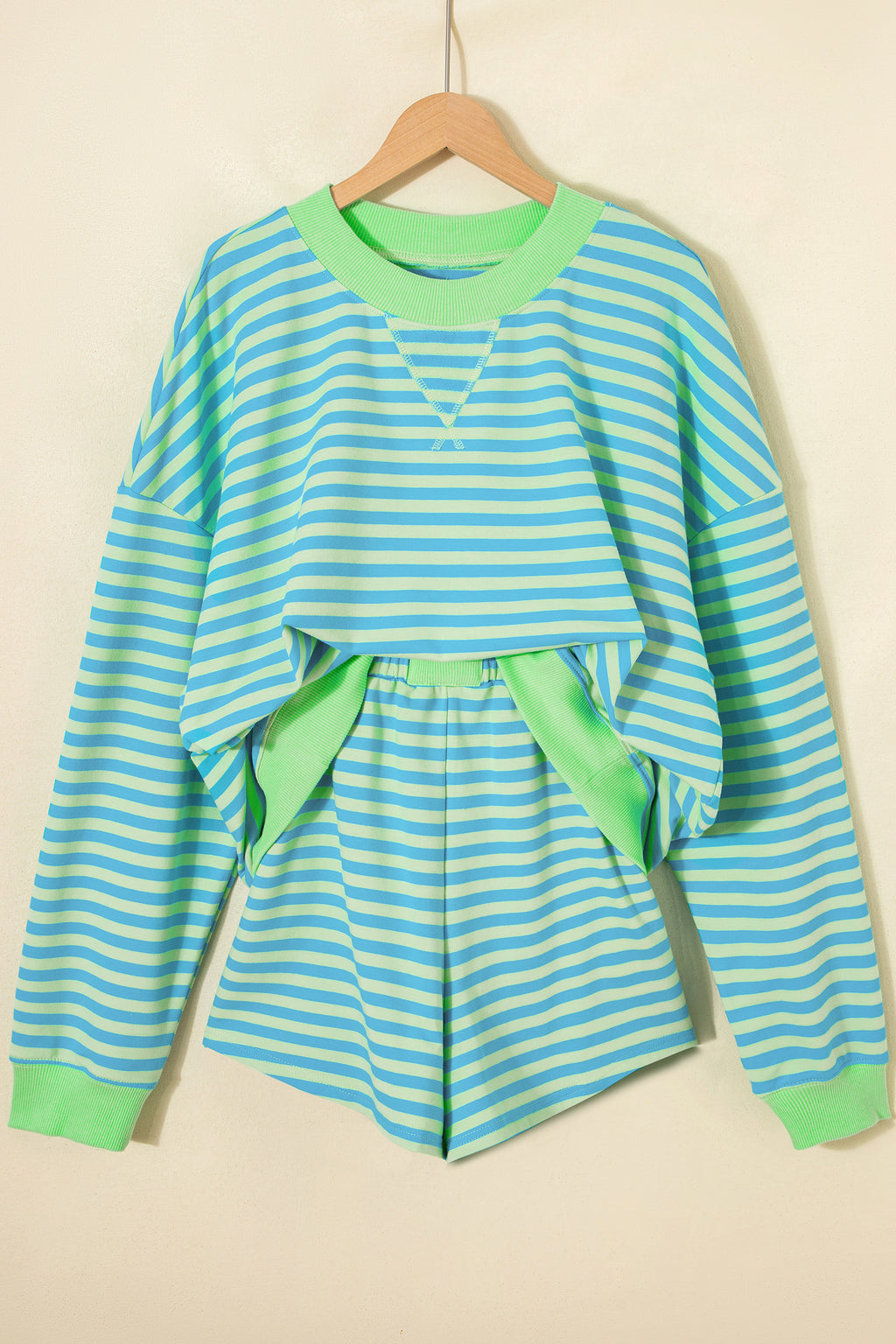 Pink Stripe Color Block Shorts 2pcs Set