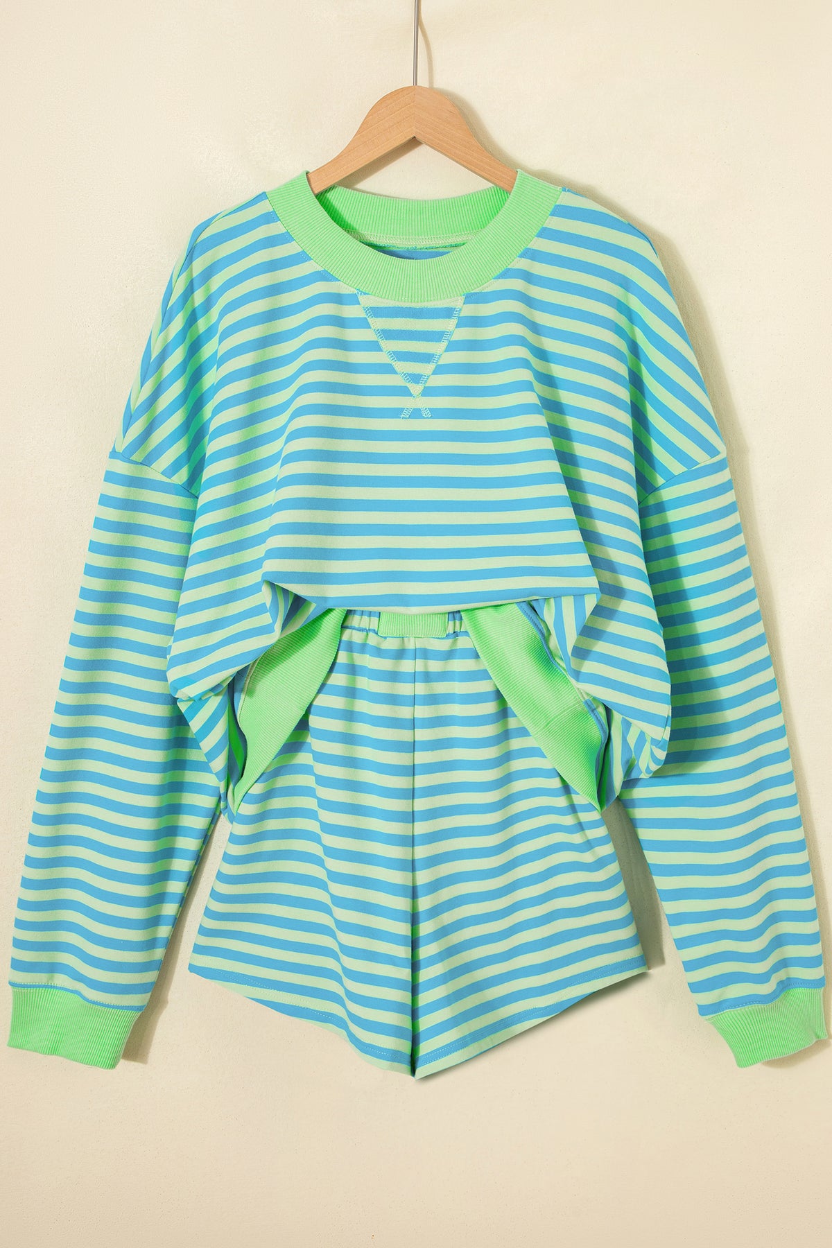 Pink Stripe Color Block Shorts 2pcs Set