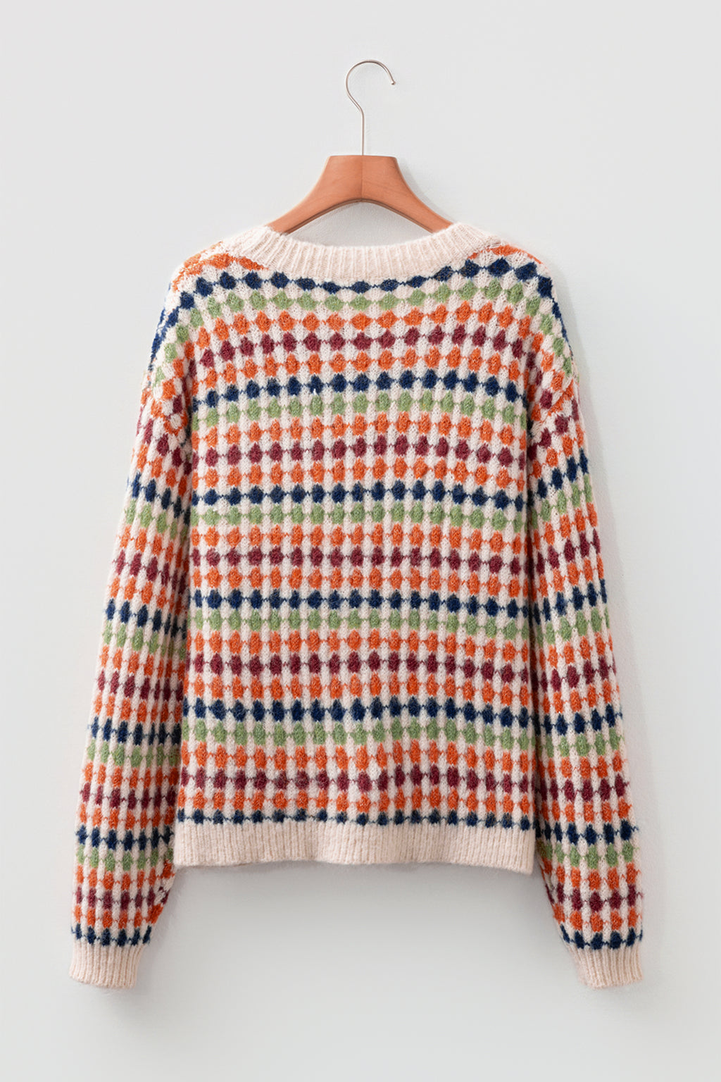 Multicolour Dotty Striped Pattern Knit Drop Shoulder Sweater