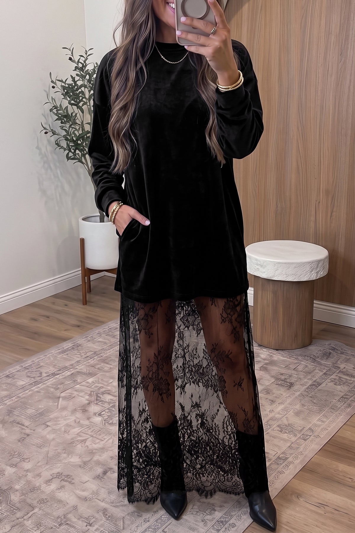Black Velvet Long Sleeve Maxi Dress