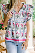 Pink Floral Flutter Top