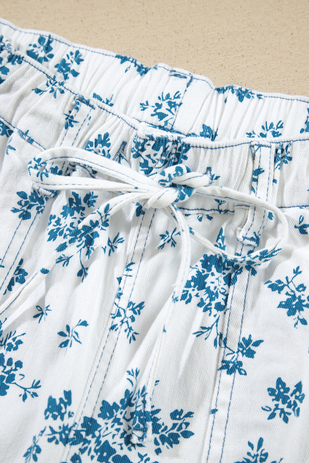Sky Blue Floral Print Straight Leg Jeans