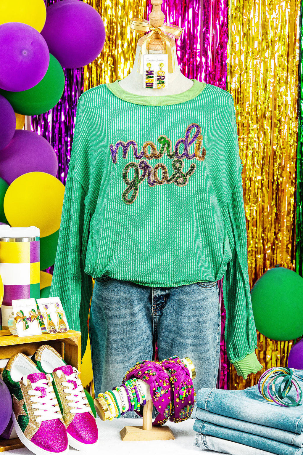 Bright Green Mardi Gras Sequin Graphic