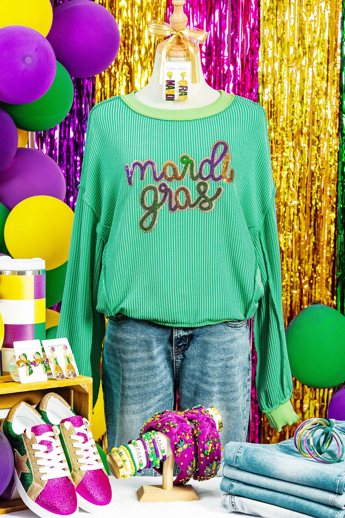 Bright Green Mardi Gras Sequin Graphic