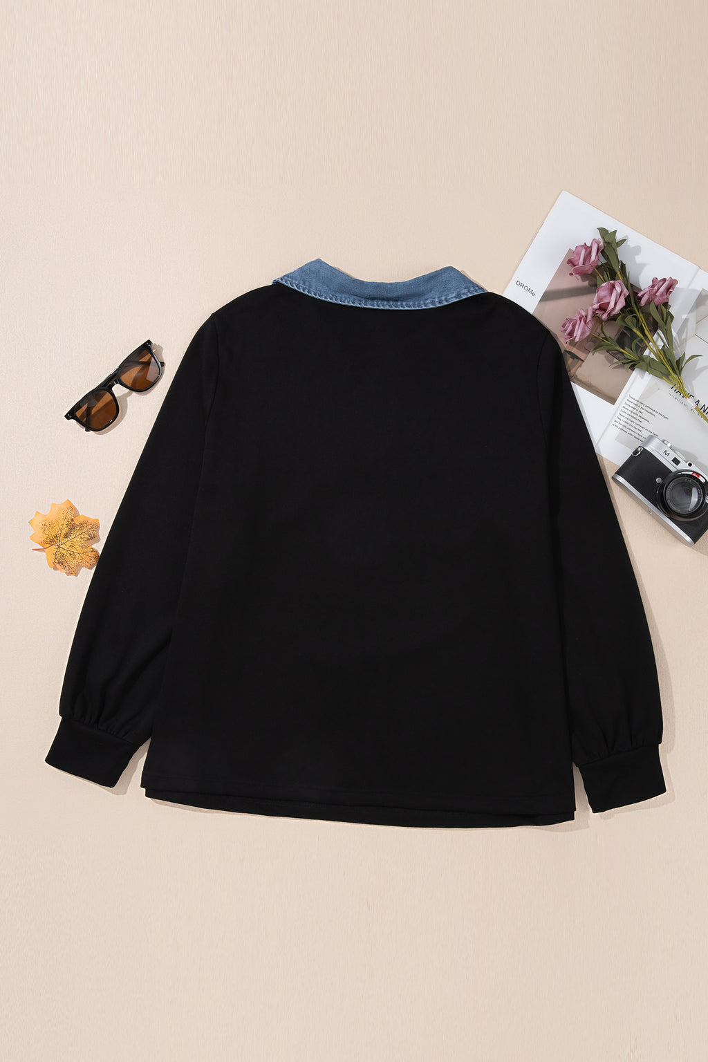 Black Plus Size V-Neck Blouse