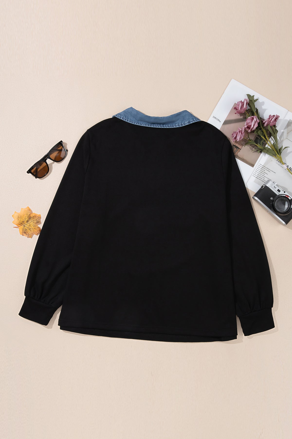 Black Plus Size V-Neck Blouse