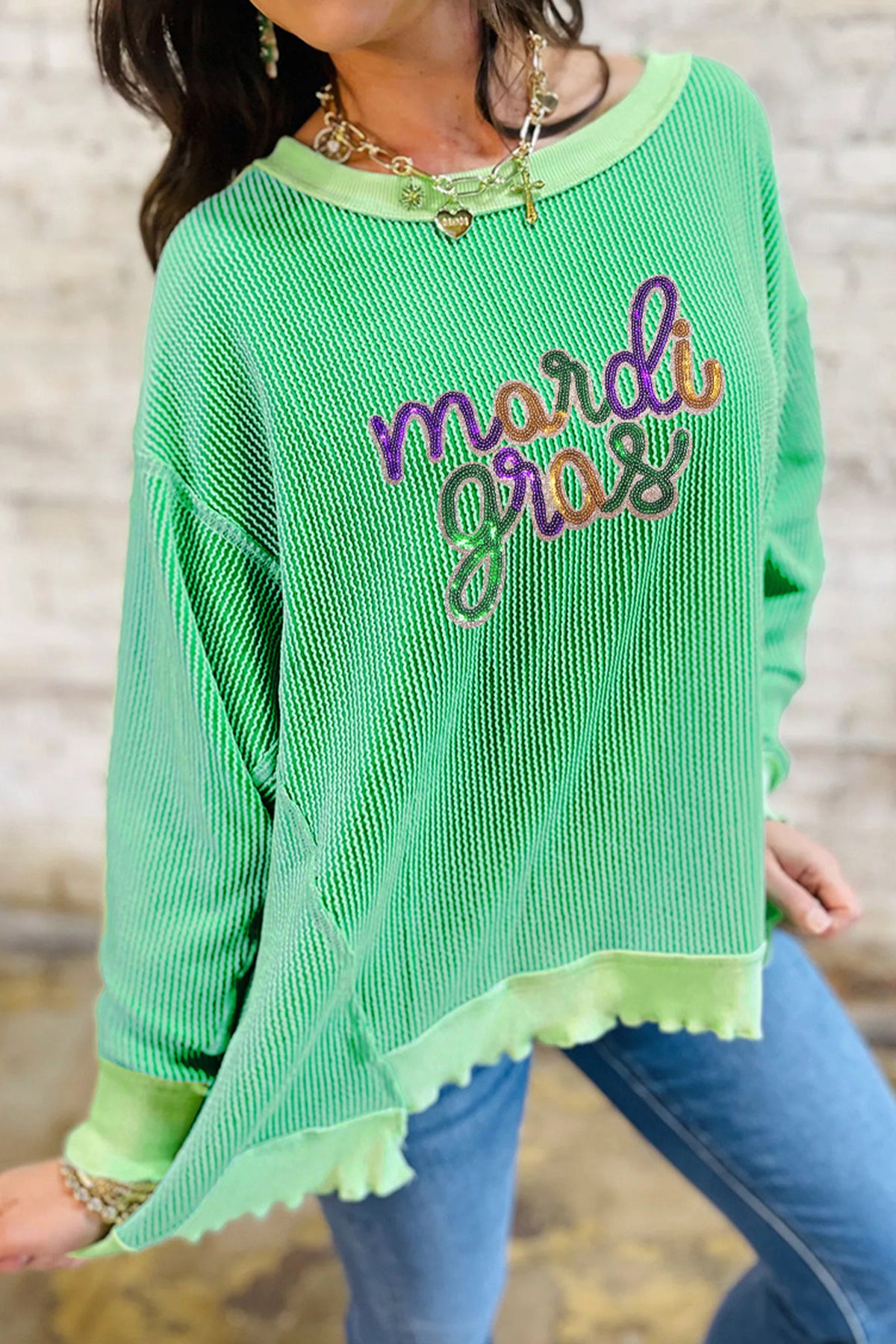 Bright Green Mardi Gras Sequin Graphic