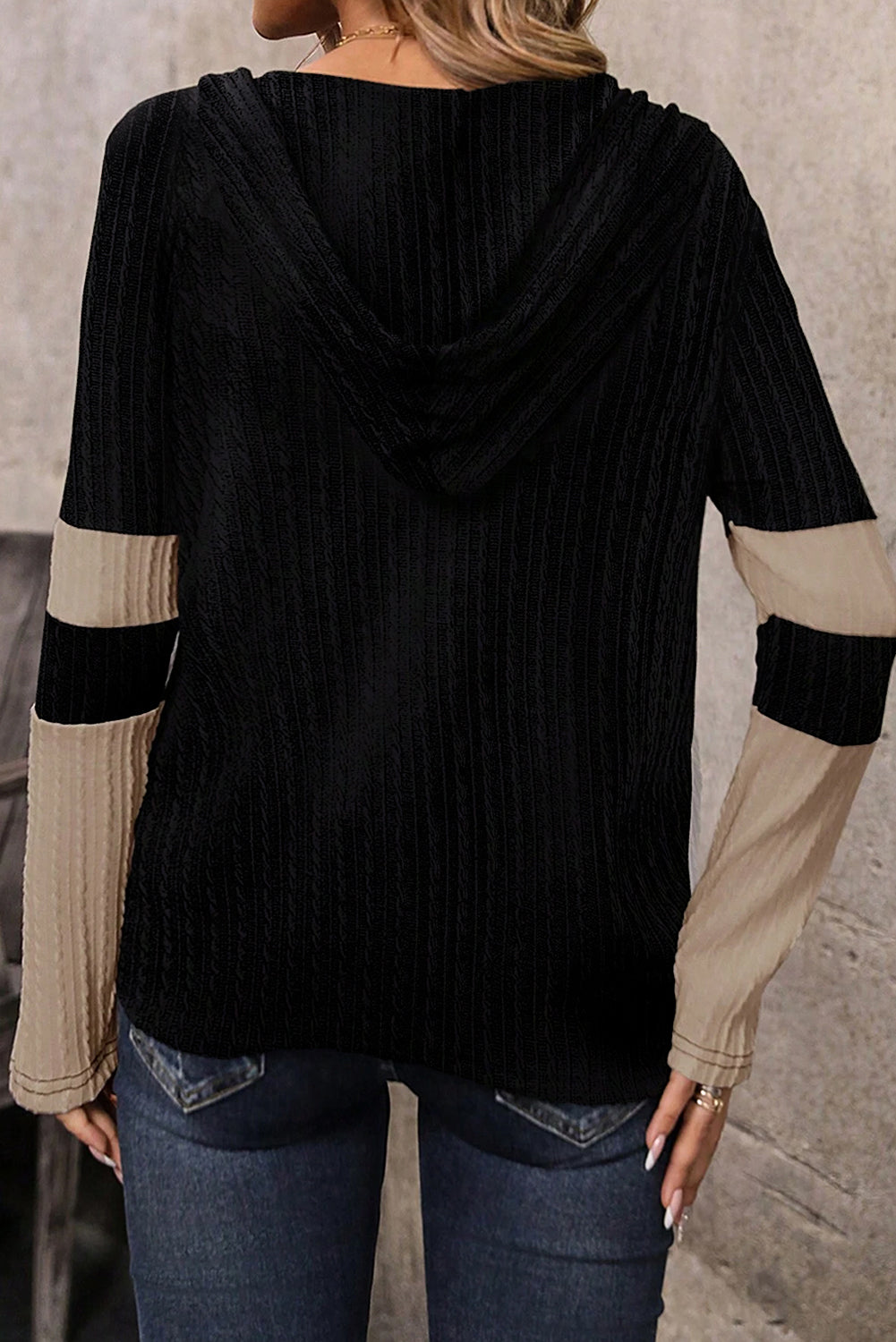 Parchment Textured Drawstring Hooded Top