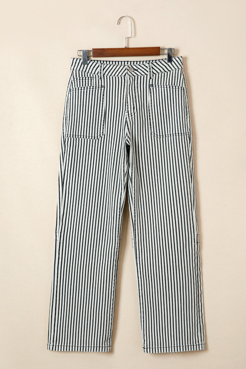 Black Stripe Patch Pocket High Waist Shift Denim Jeans