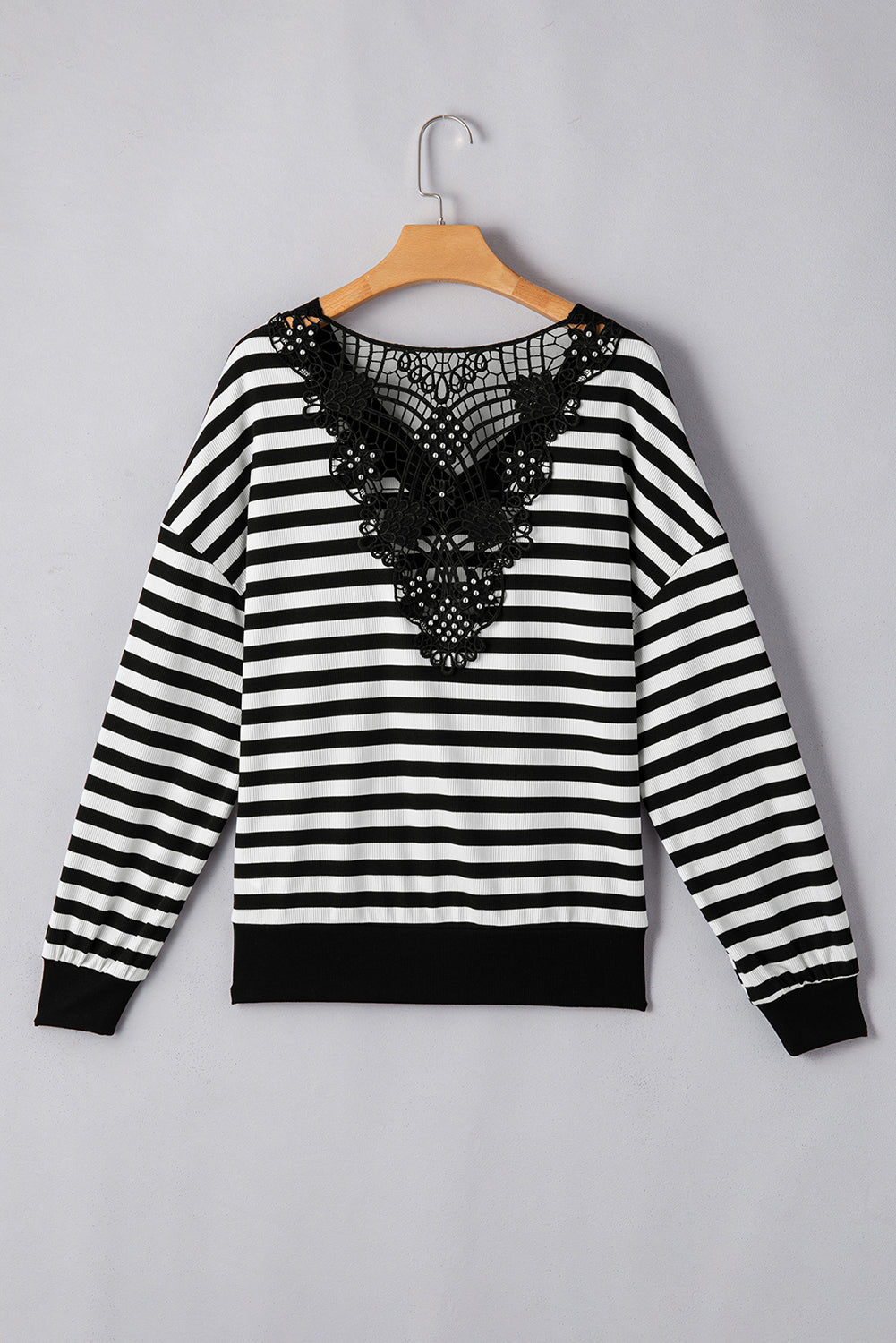 Black Stripe Crochet Hollow-out Top