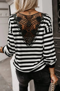 Black Stripe Crochet Hollow-out Top