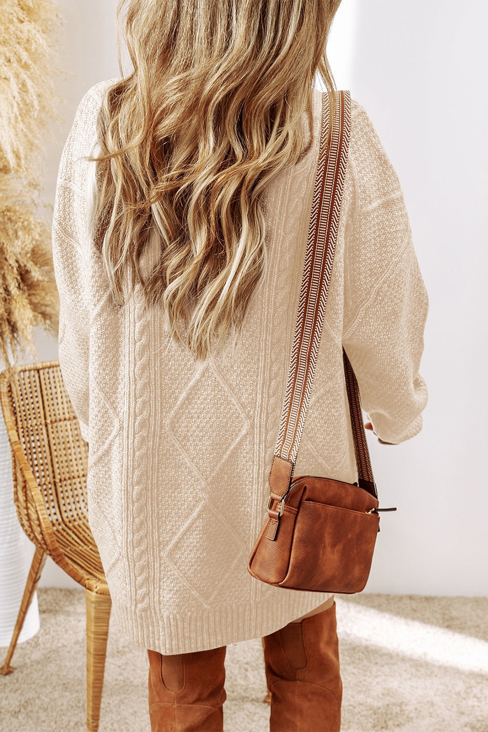 Cable Knit Drop Shoulder Loose Fit Sweater Dress