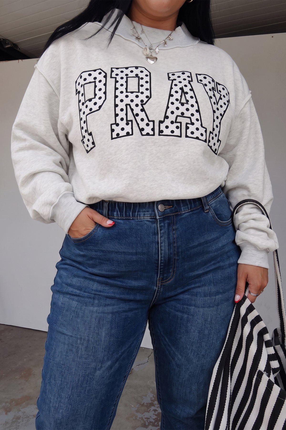 Gray PRAY Polka Dot Plus Size Sweatshirt