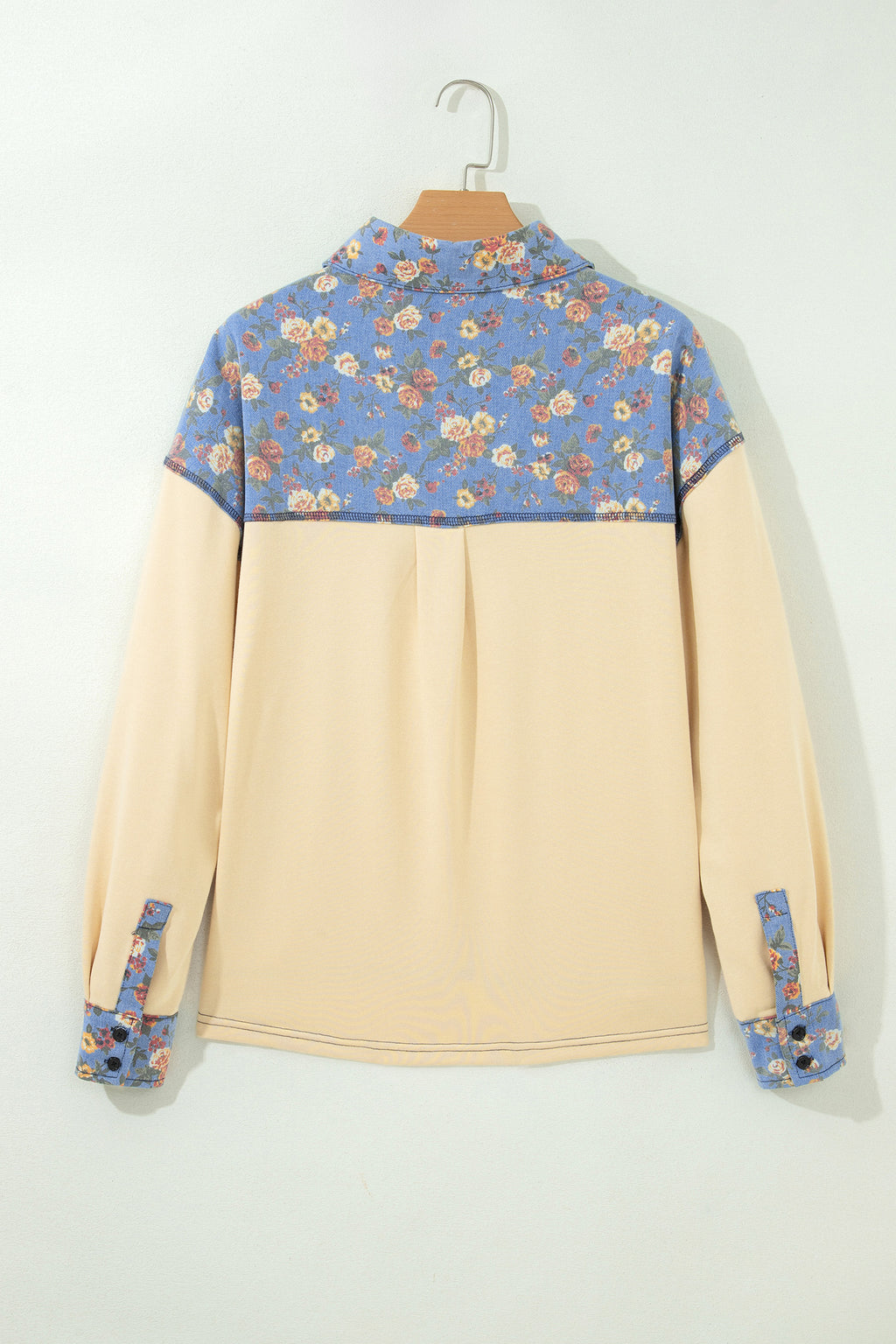 Apricot Floral Denim Long Sleeve Pullover Top