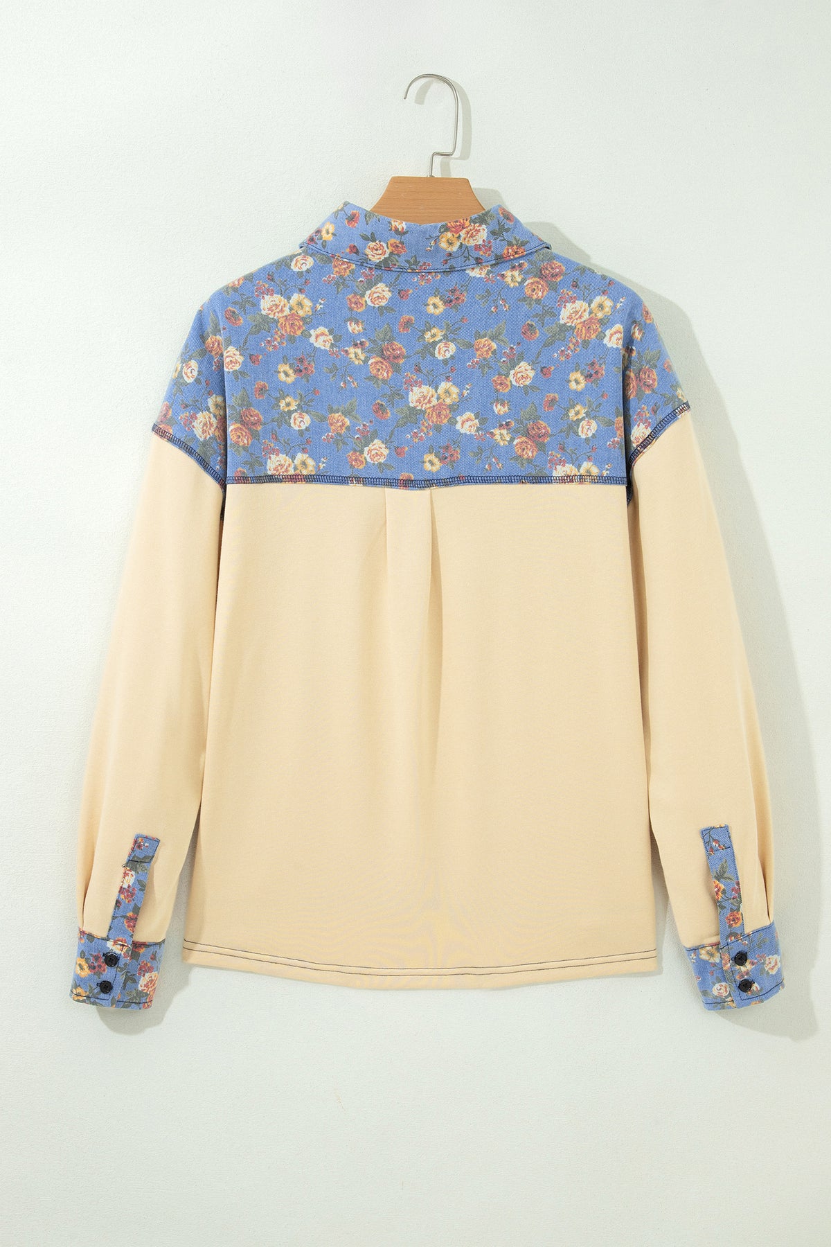 Apricot Floral Denim Long Sleeve Pullover Top