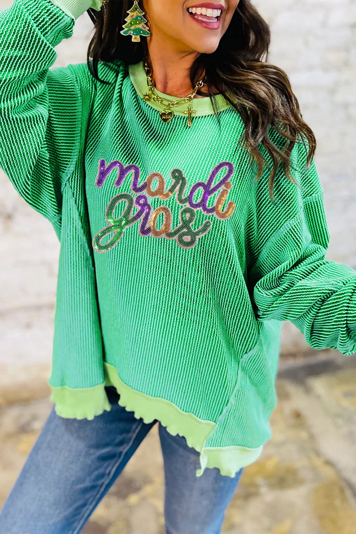Bright Green Mardi Gras Sequin Graphic