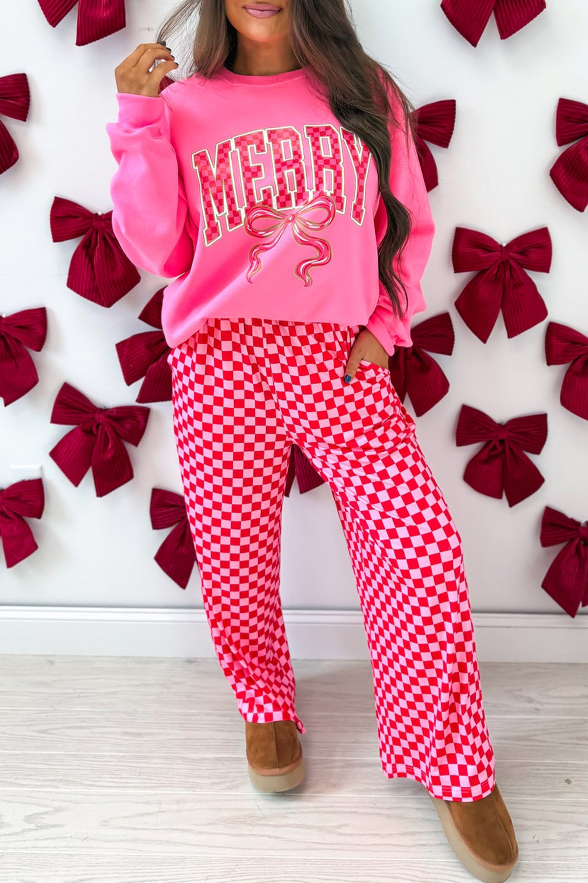 Red Christmas Two-piece Pant Set