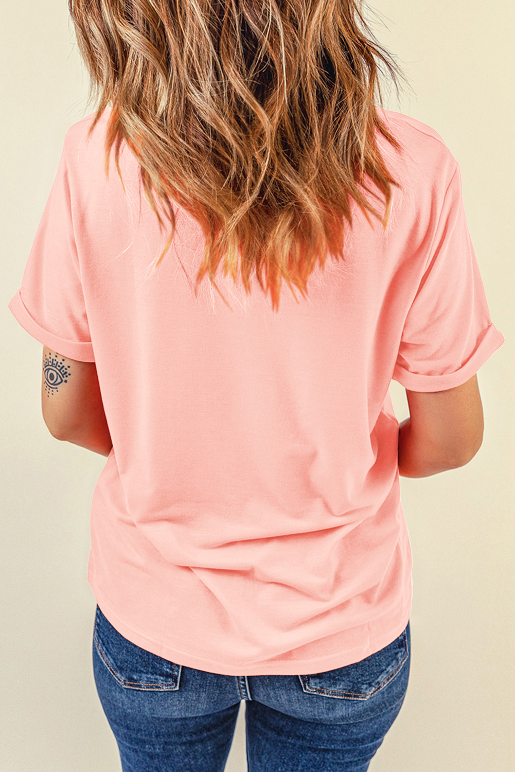 Pink Sequin Easter Eggs Graphic Crewneck T Shirt