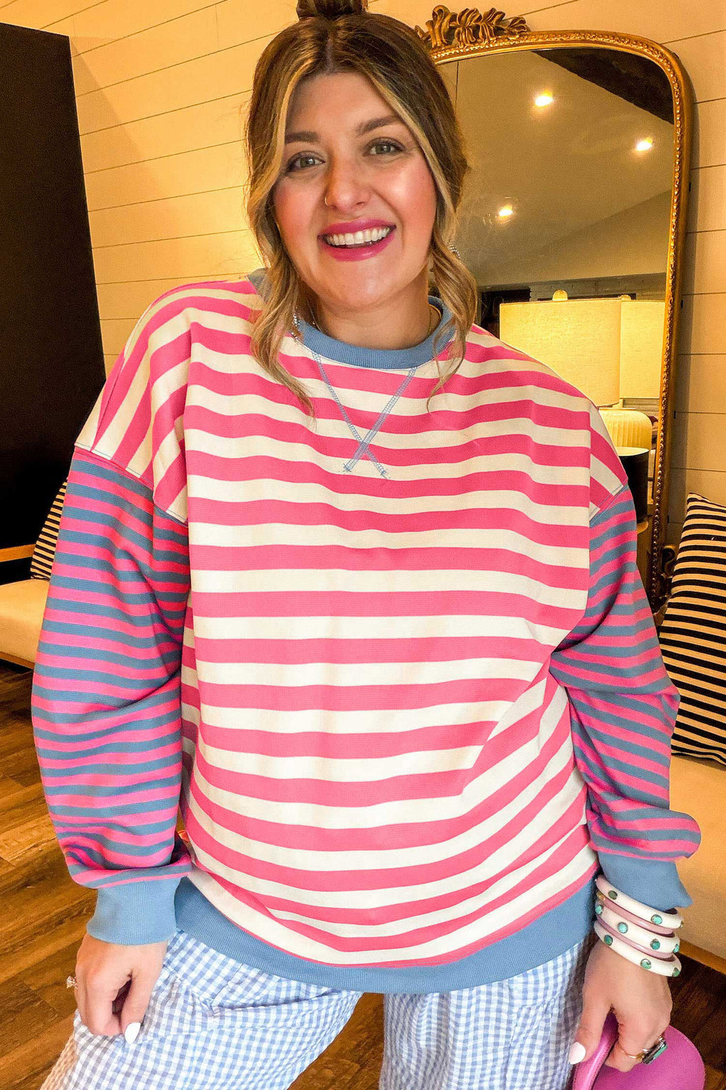 Pink Stripe Plus Size Sweatshirt