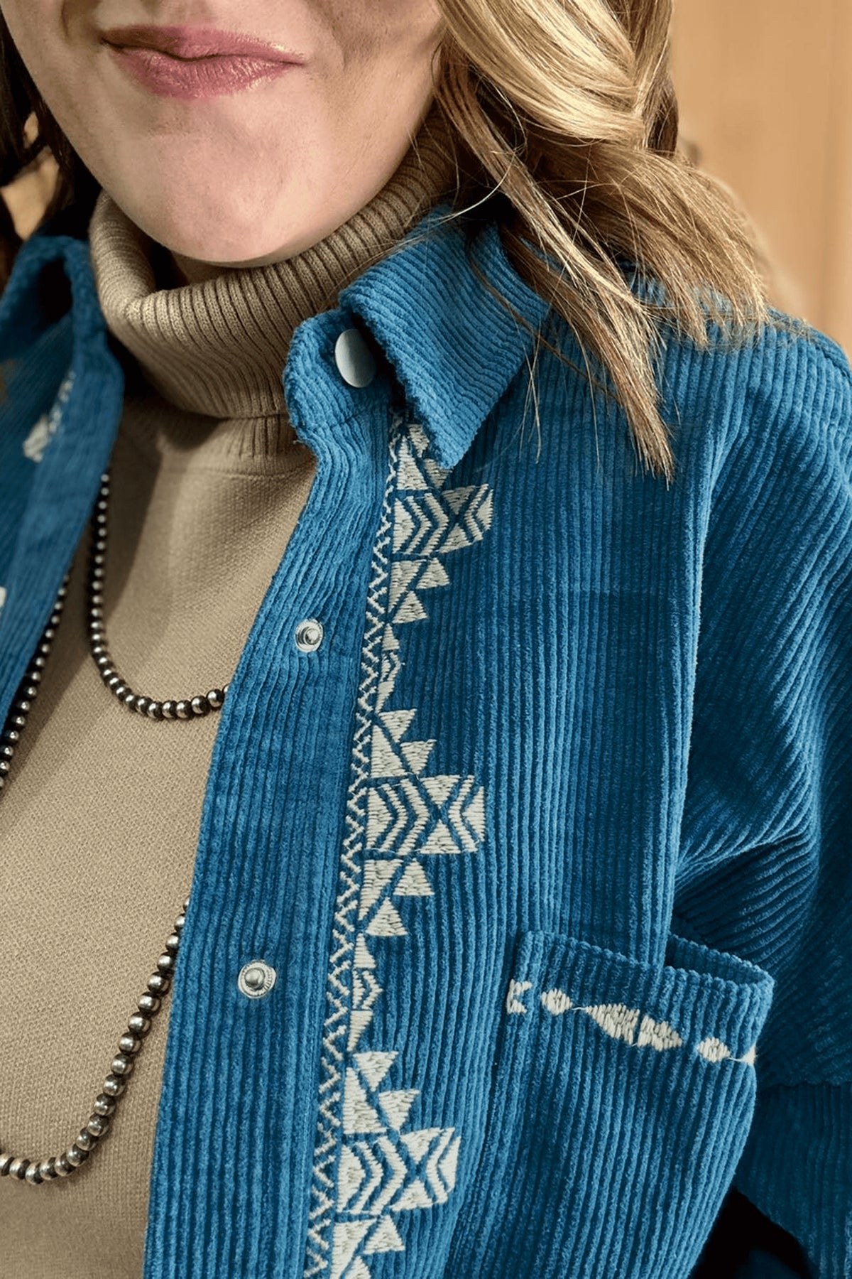 Blue Embroidered Plus Size Shirt