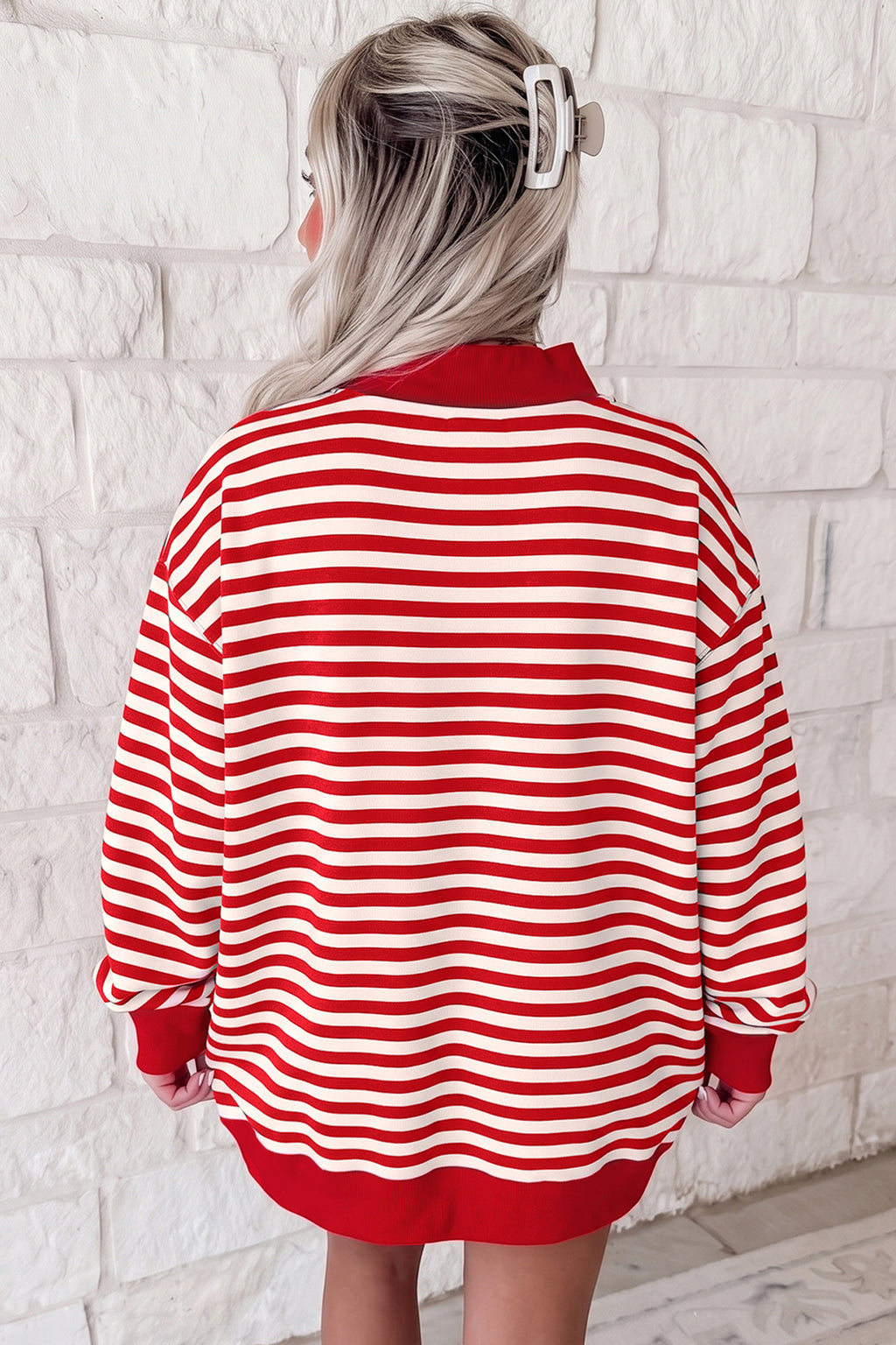 Red Stripe Plus Size Pullover Sweatshirt